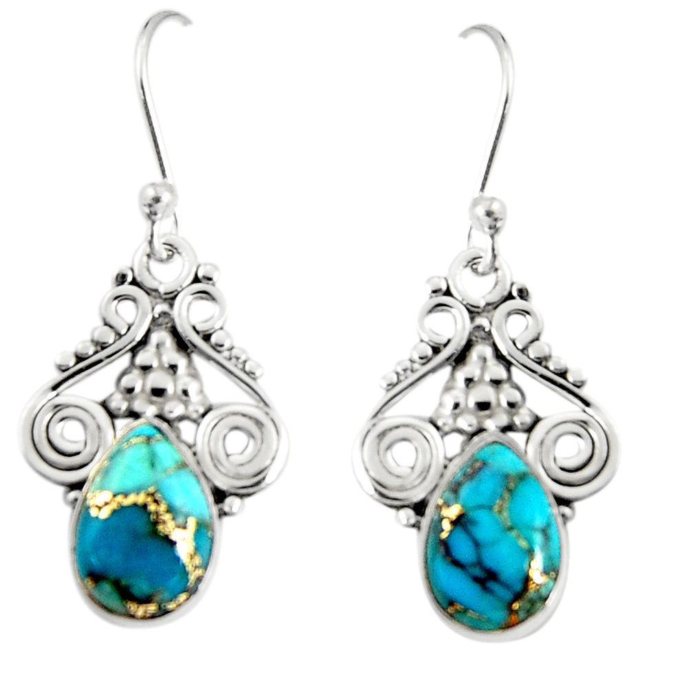 4.69cts blue copper turquoise 925 sterling silver dangle earrings jewelry r19908