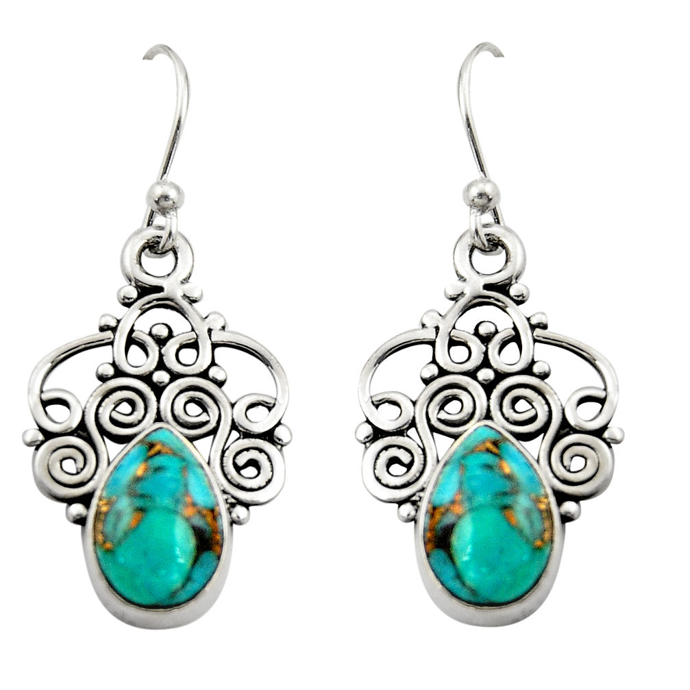 4.69cts blue copper turquoise 925 sterling silver dangle earrings jewelry r21729