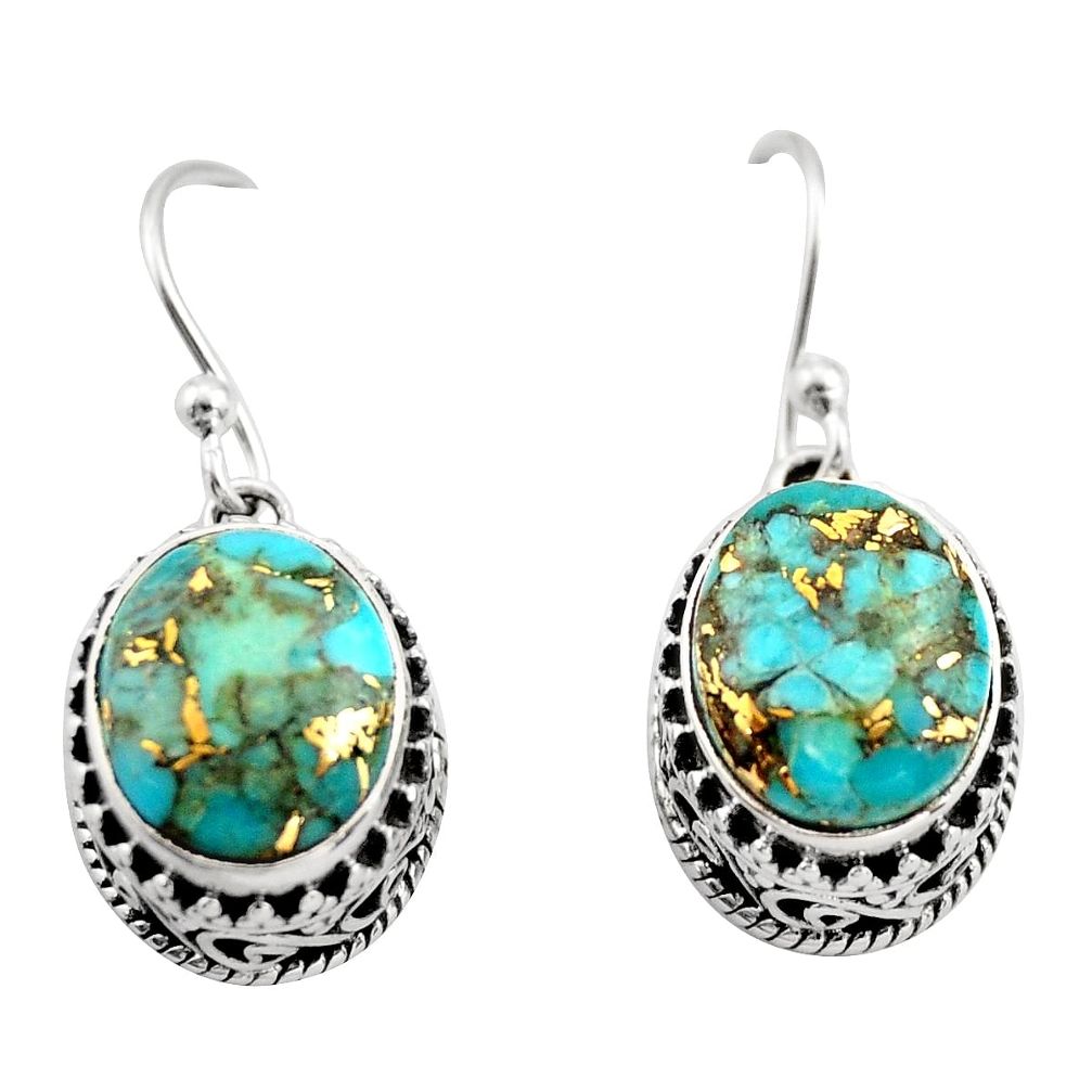 7.48cts blue copper turquoise 925 sterling silver dangle earrings jewelry r21849