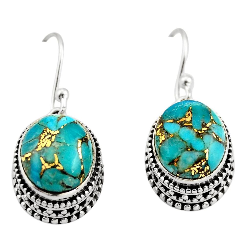 7.72cts blue copper turquoise 925 sterling silver dangle earrings jewelry r21855