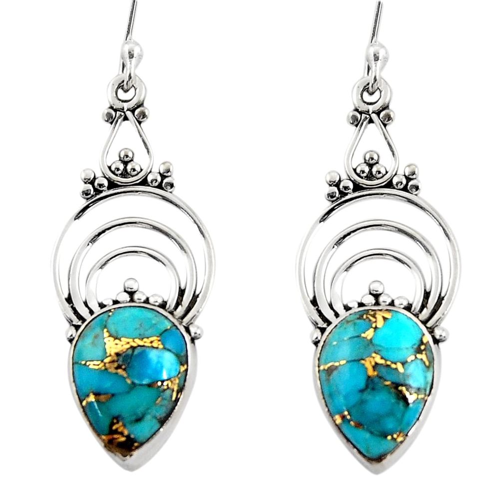 8.69cts blue copper turquoise 925 sterling silver dangle earrings jewelry r30876