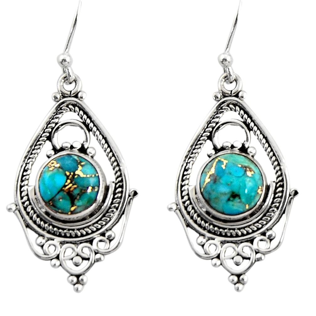 6.29cts blue copper turquoise 925 sterling silver dangle earrings jewelry r30912
