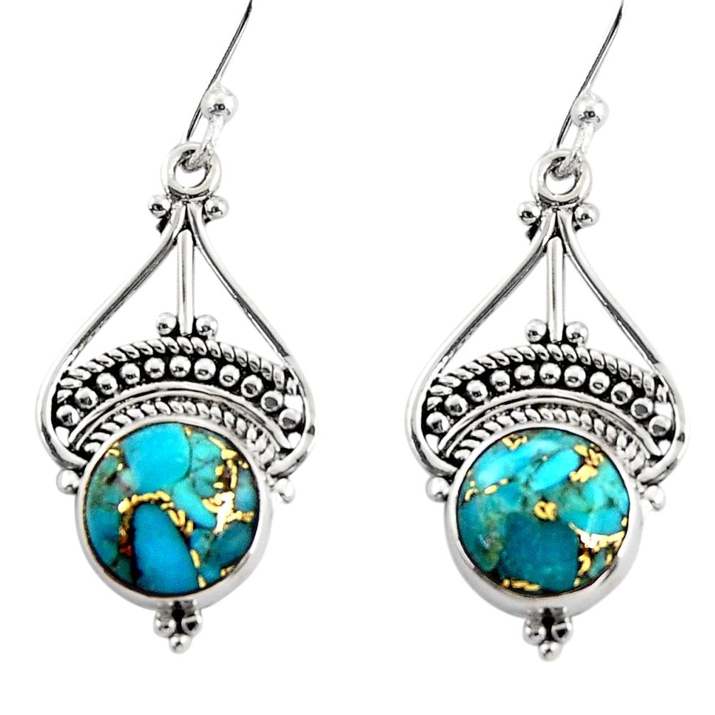 6.45cts blue copper turquoise 925 sterling silver dangle earrings jewelry r31009