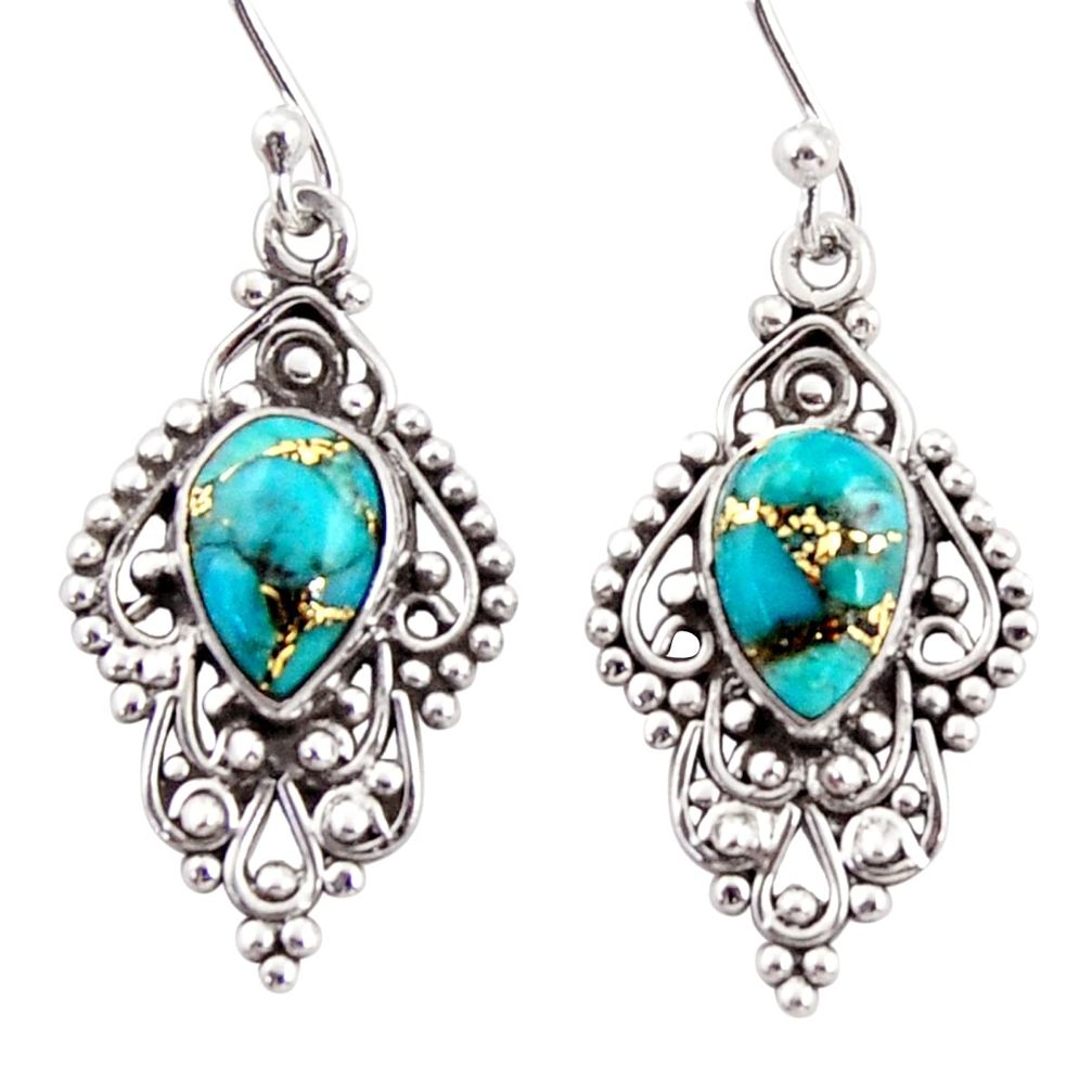 4.43cts blue copper turquoise 925 sterling silver dangle earrings jewelry r31260