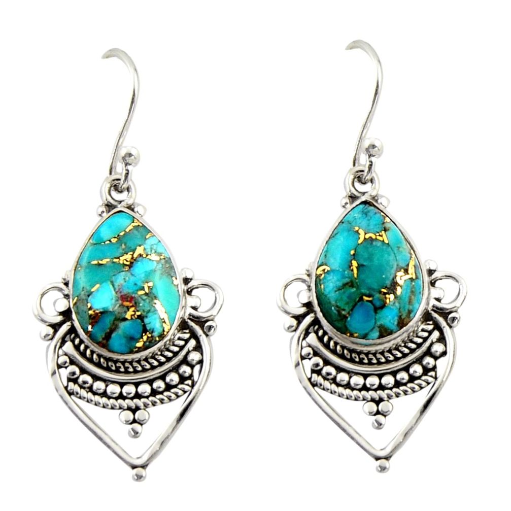 7.15cts blue copper turquoise 925 sterling silver dangle earrings jewelry r42314