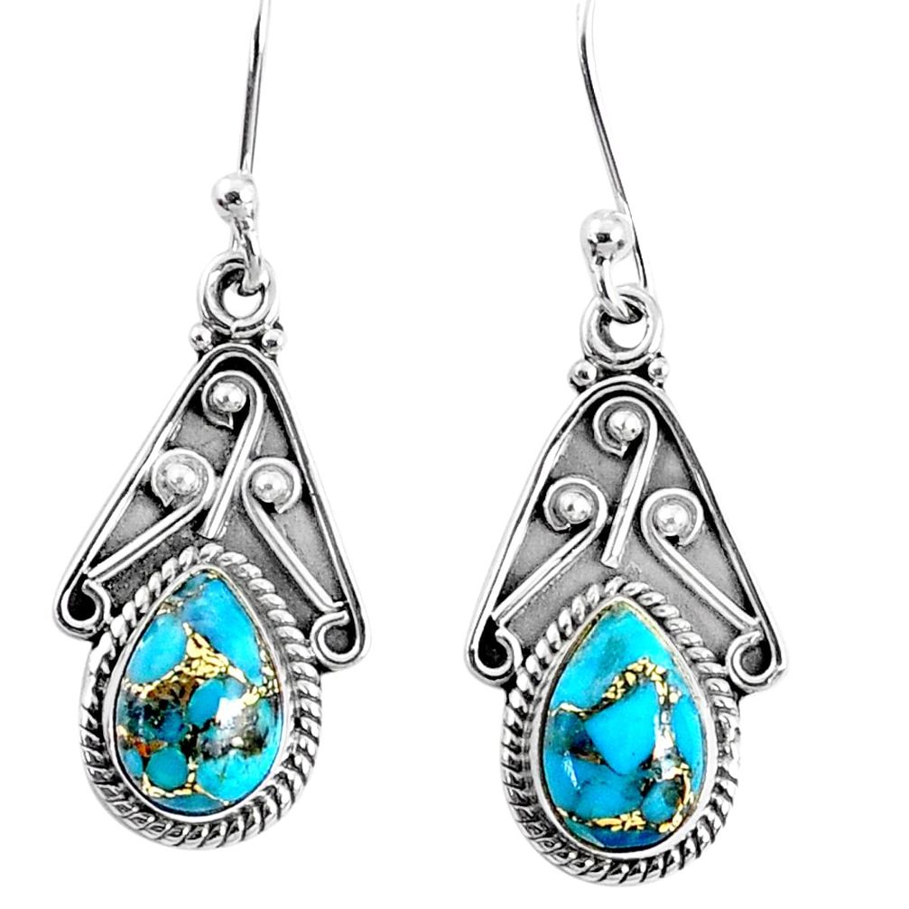 4.18cts blue copper turquoise 925 sterling silver dangle earrings jewelry r67049