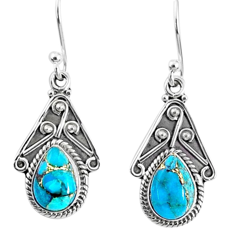 4.18cts blue copper turquoise 925 sterling silver dangle earrings jewelry r67050