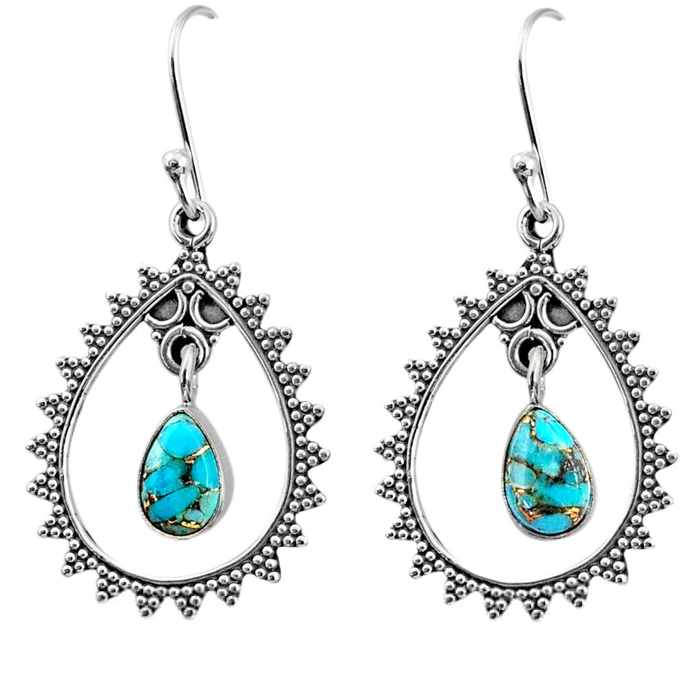 4.02cts blue copper turquoise 925 sterling silver dangle earrings jewelry r67067