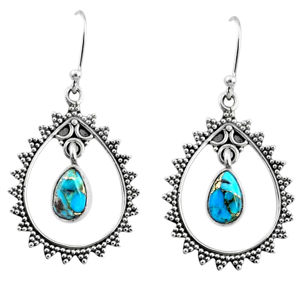 3.82cts blue copper turquoise 925 sterling silver dangle earrings jewelry r67070
