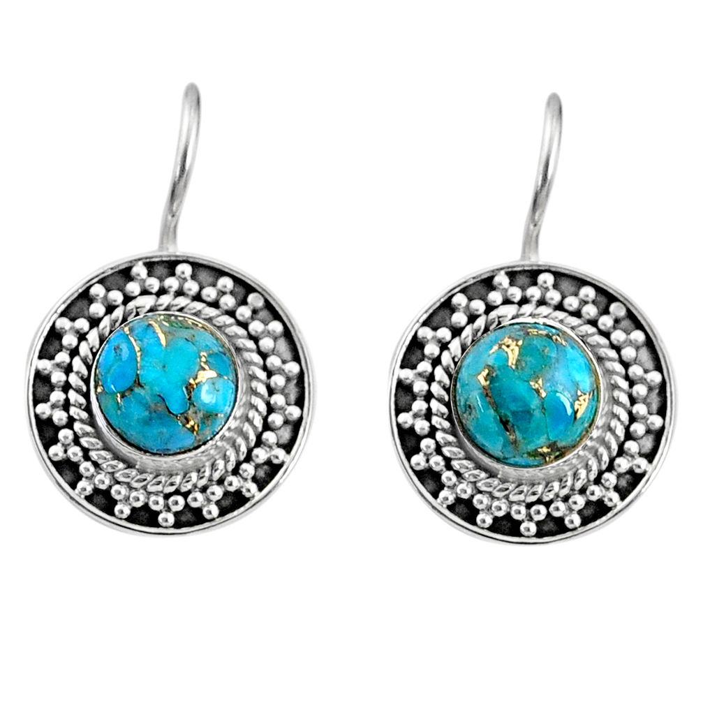 5.39cts blue copper turquoise 925 sterling silver dangle earrings jewelry r67190