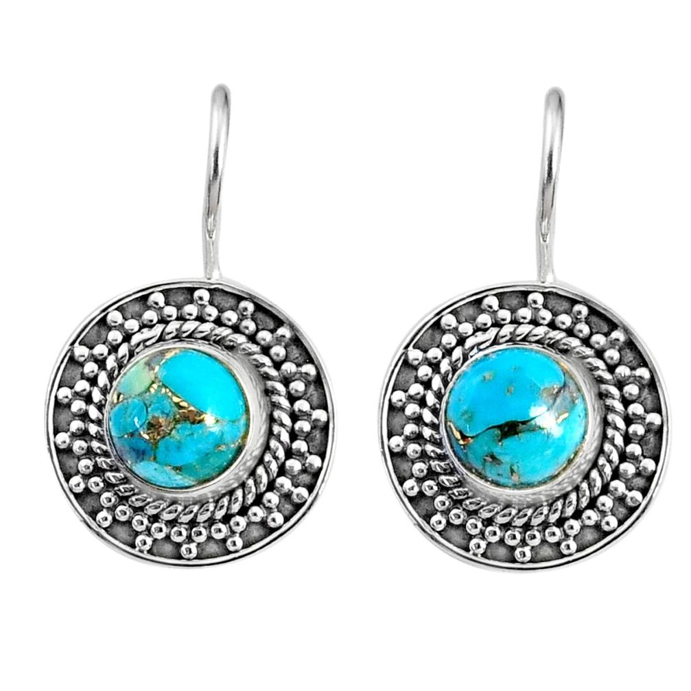 5.34cts blue copper turquoise 925 sterling silver dangle earrings jewelry r67191