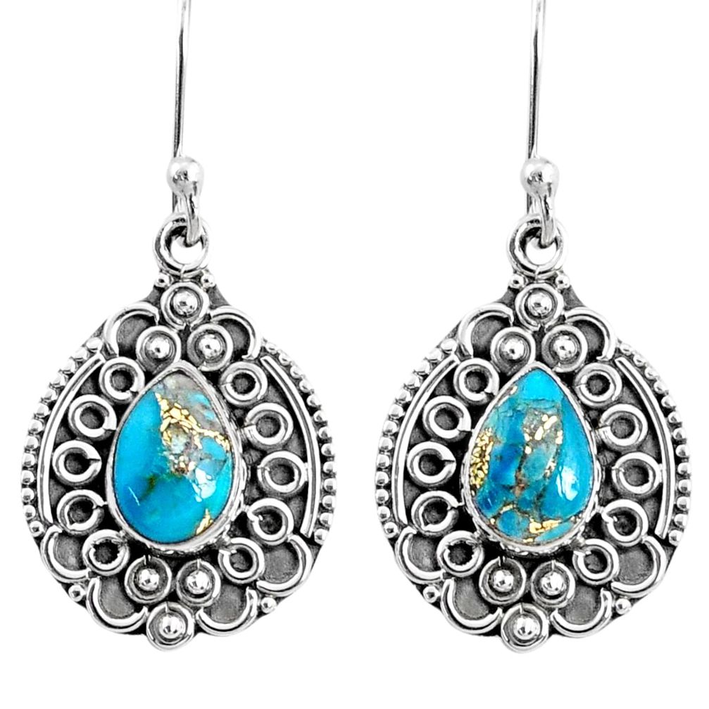 3.99cts blue copper turquoise 925 sterling silver dangle earrings jewelry r67207