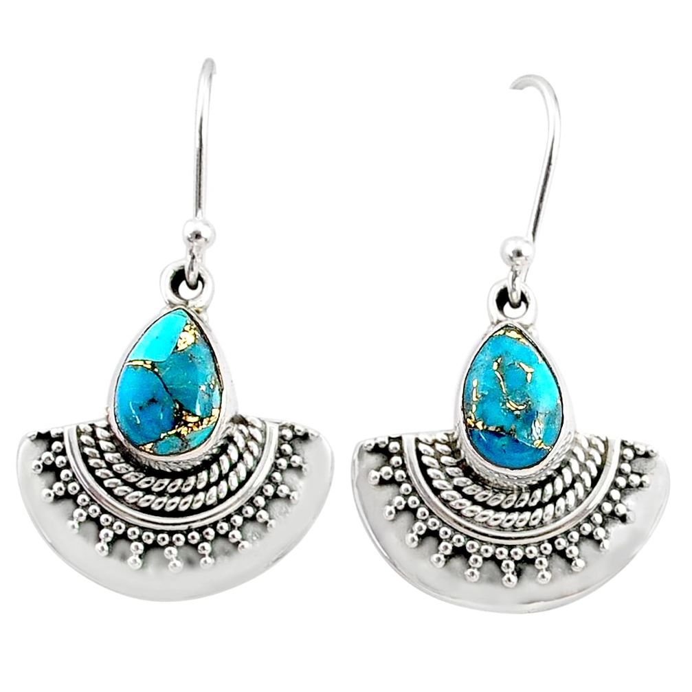 4.37cts blue copper turquoise 925 sterling silver dangle earrings jewelry r68406