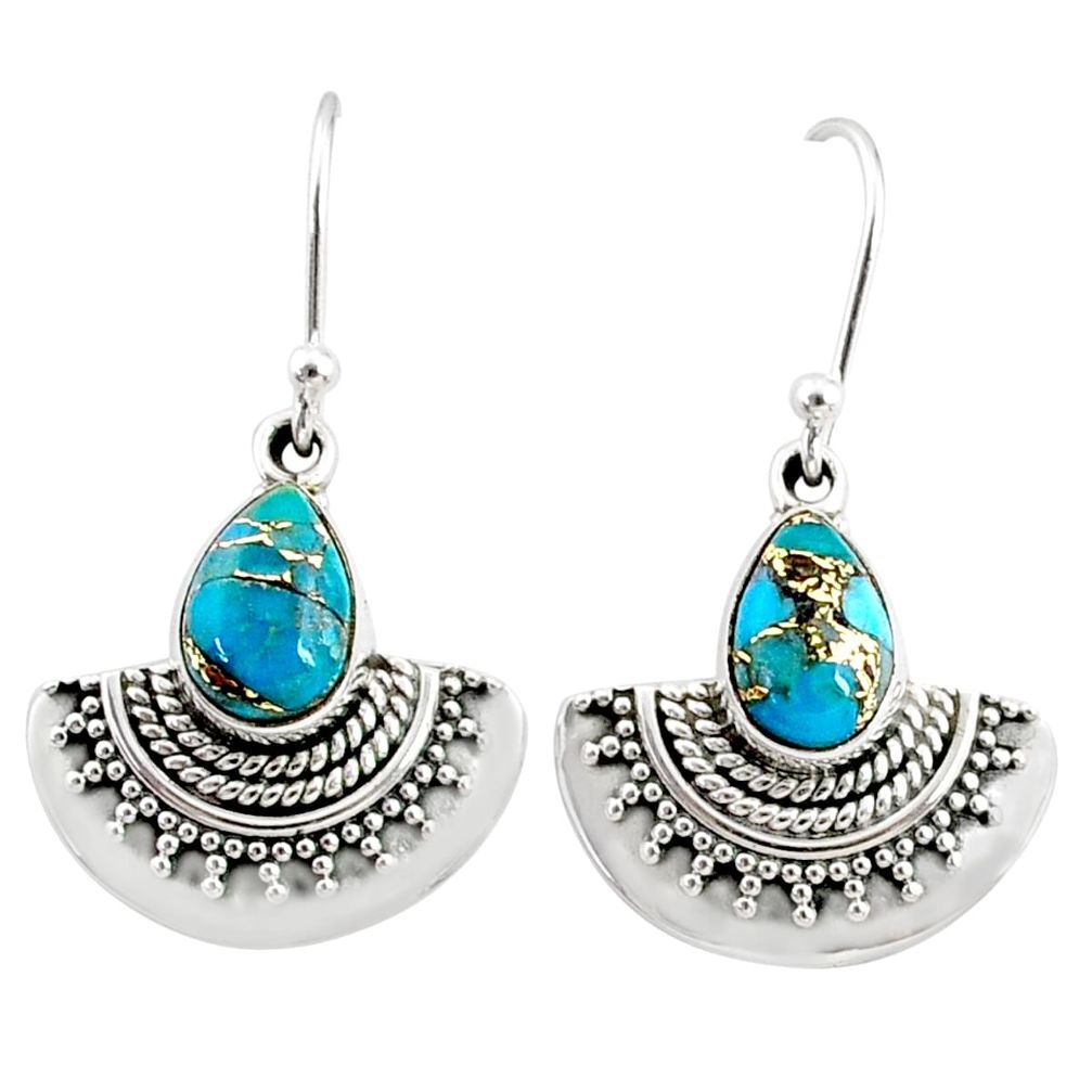 4.37cts blue copper turquoise 925 sterling silver dangle earrings jewelry r68408