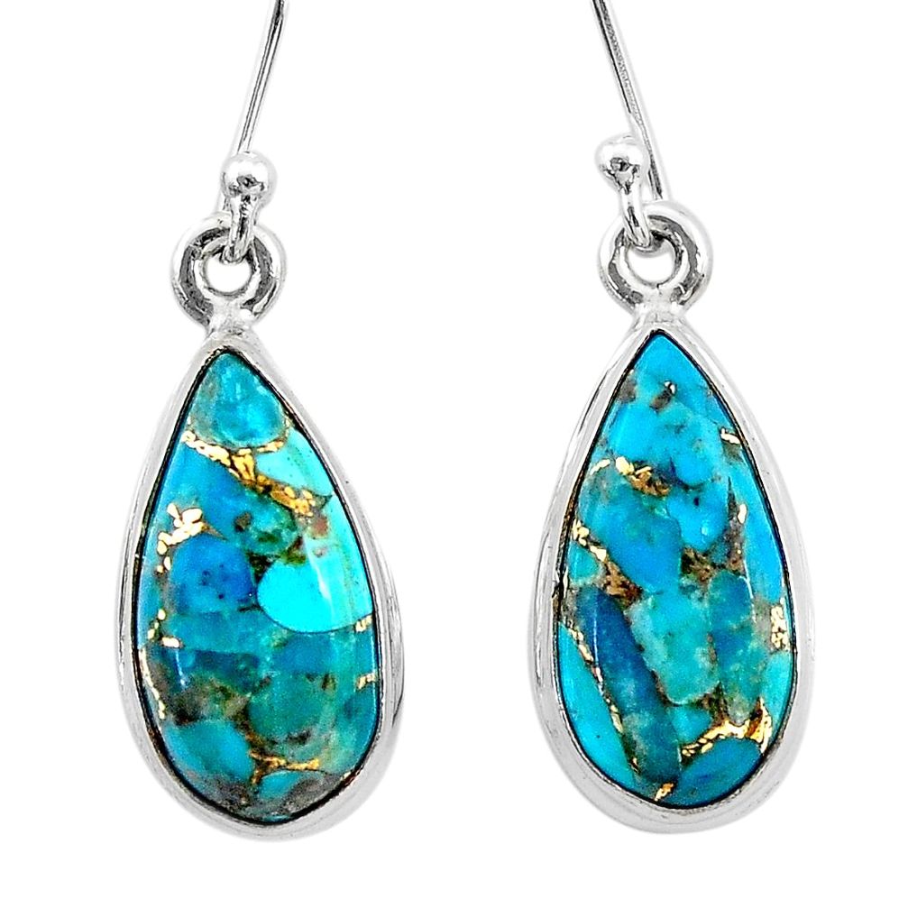 9.75cts blue copper turquoise 925 sterling silver dangle earrings jewelry t23790