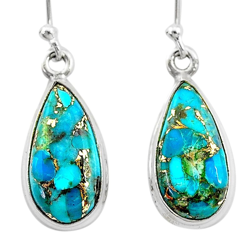 9.86cts blue copper turquoise 925 sterling silver dangle earrings jewelry t23795