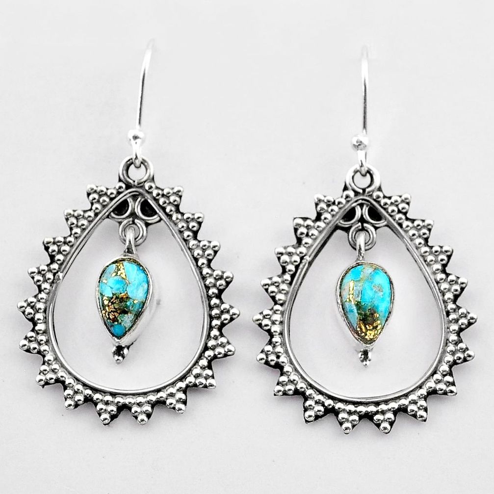 3.56cts blue copper turquoise 925 sterling silver dangle earrings jewelry t27010