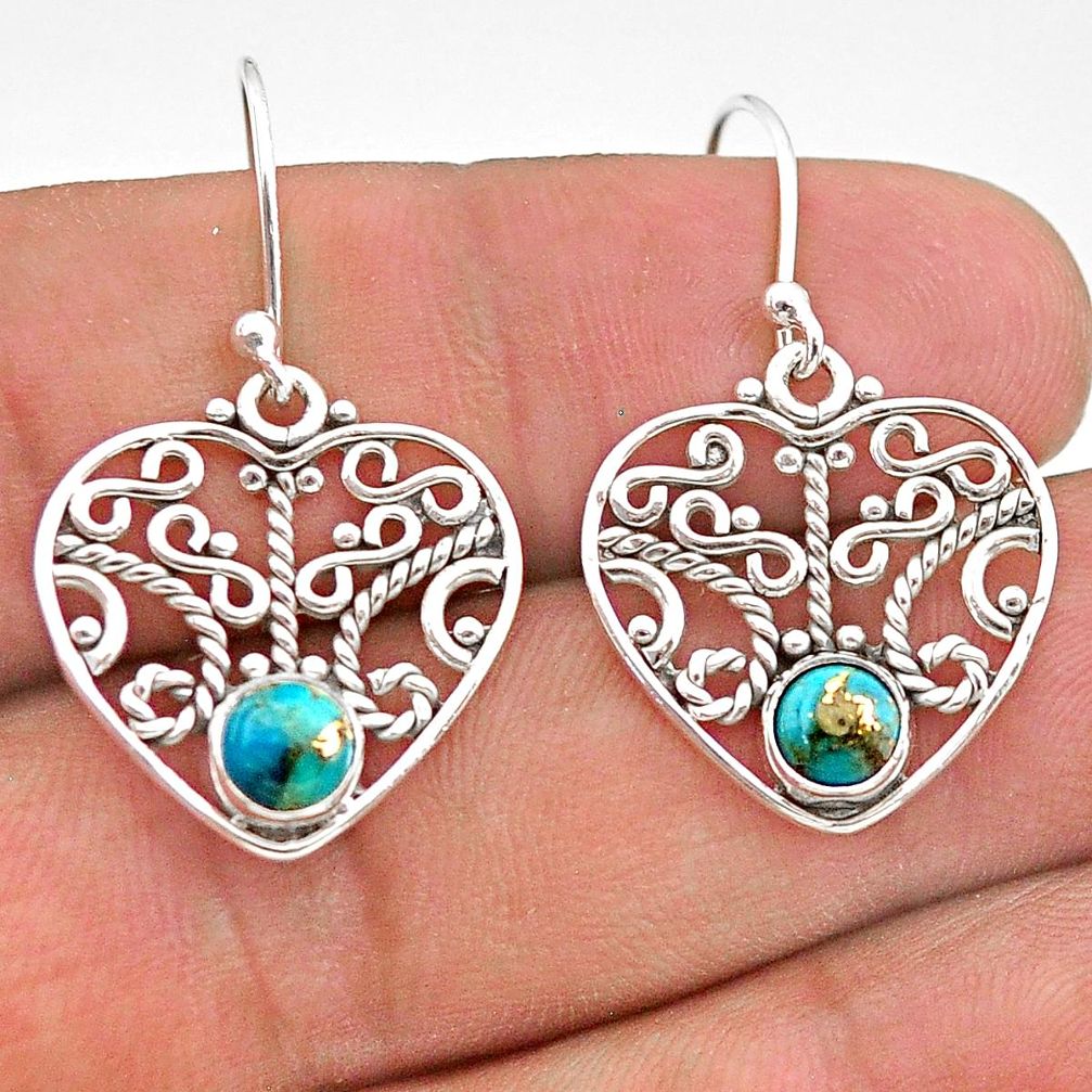 1.84cts blue copper turquoise 925 sterling silver dangle earrings jewelry t28189