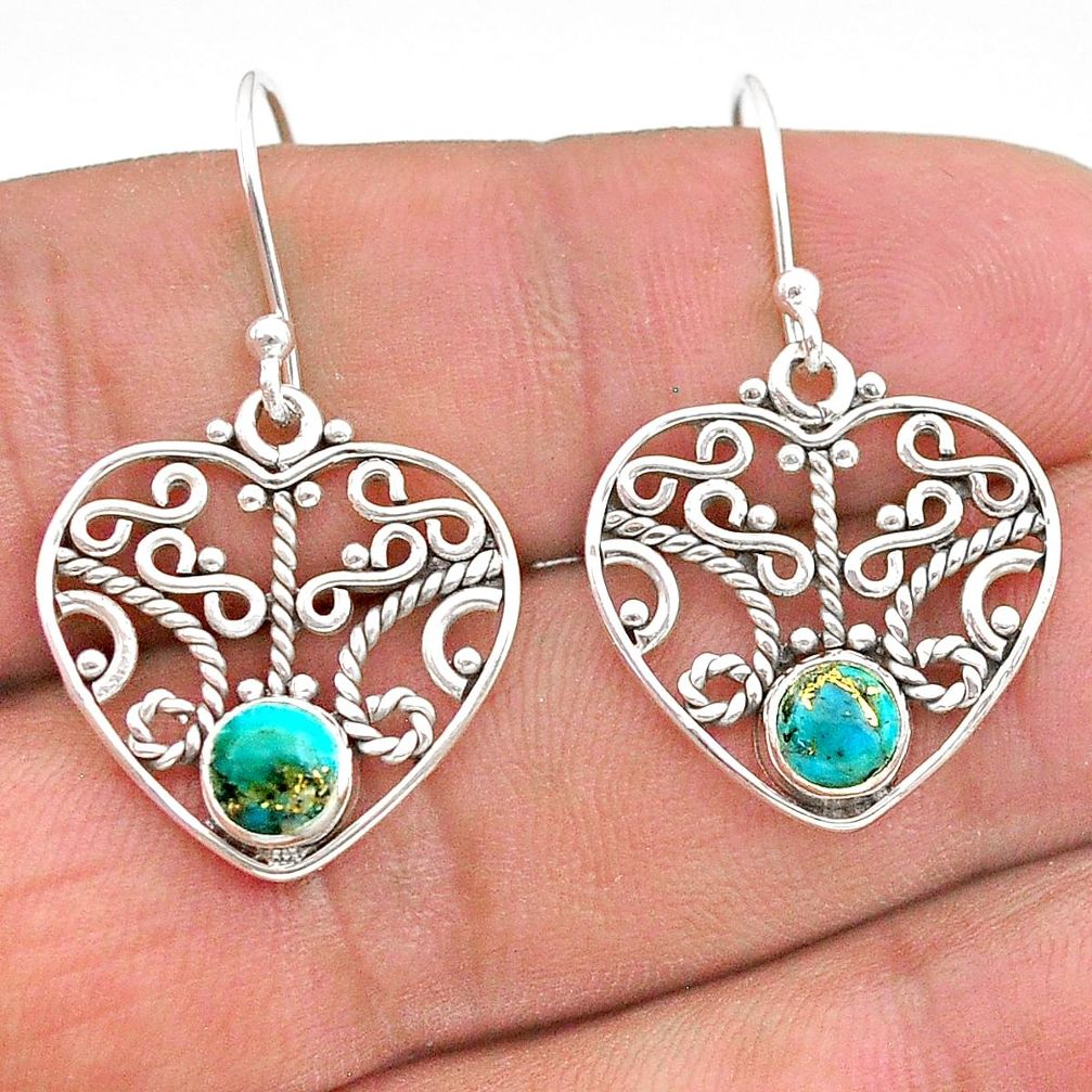 1.84cts blue copper turquoise 925 sterling silver dangle earrings jewelry t28191