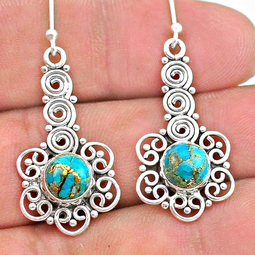 3.14cts blue copper turquoise 925 sterling silver dangle earrings jewelry t28235