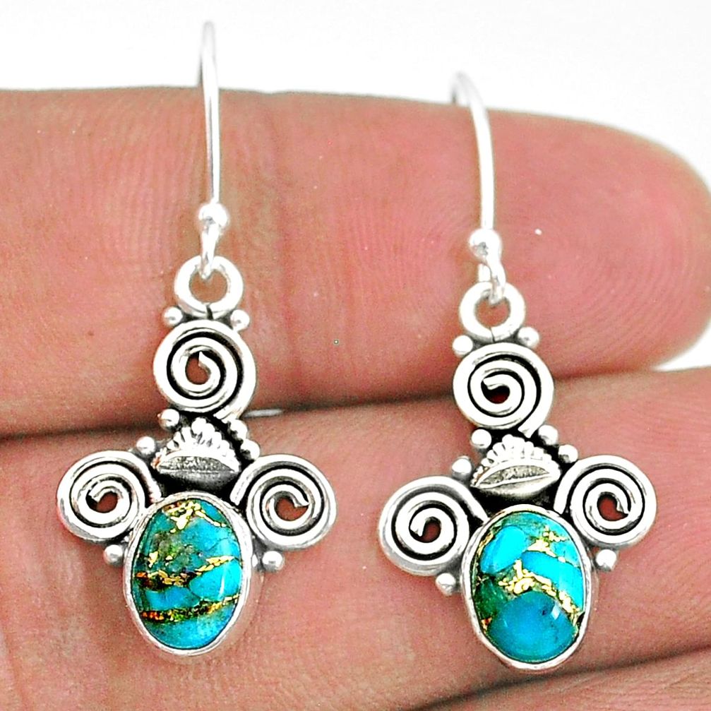 3.56cts blue copper turquoise 925 sterling silver dangle earrings jewelry t32788