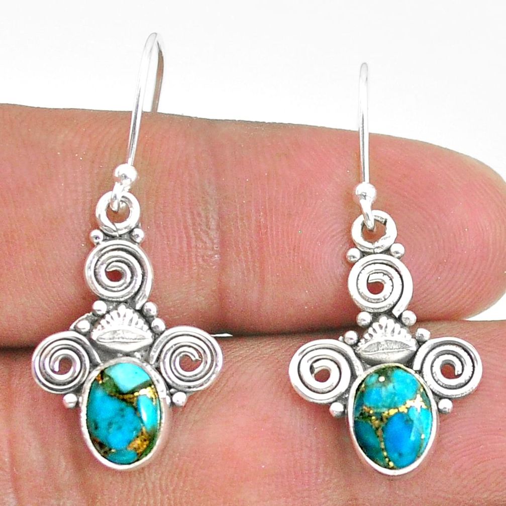 3.59cts blue copper turquoise 925 sterling silver dangle earrings jewelry t32790