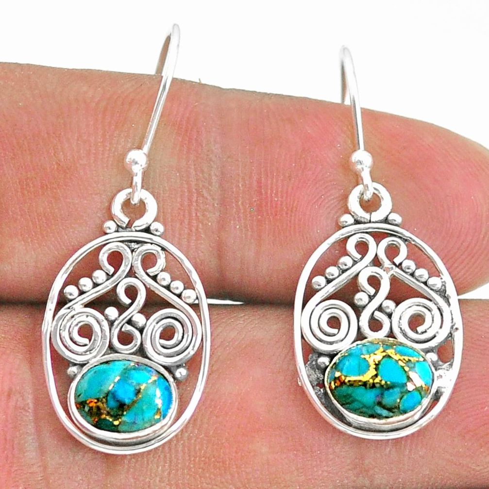 3.93cts blue copper turquoise 925 sterling silver dangle earrings jewelry t32822
