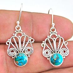 3.27cts blue copper turquoise 925 sterling silver dangle earrings jewelry t32891