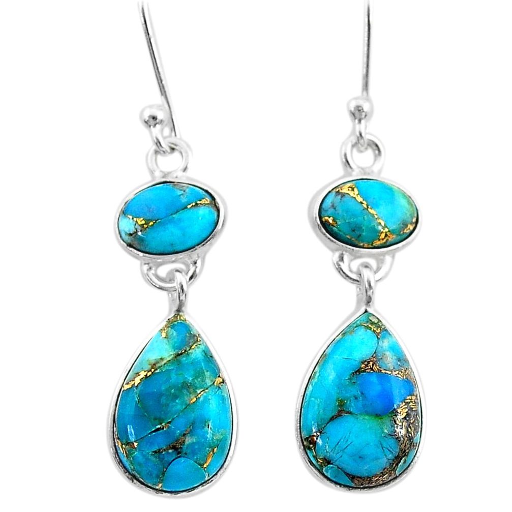 8.09cts blue copper turquoise 925 sterling silver dangle earrings jewelry t33968