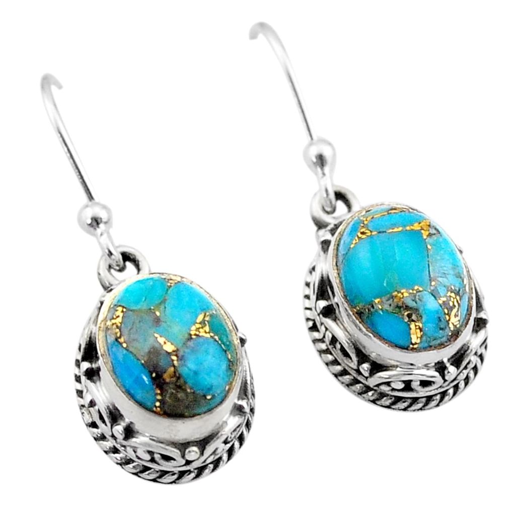 6.10cts blue copper turquoise 925 sterling silver dangle earrings jewelry t46803