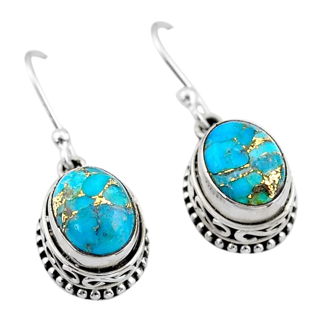 6.01cts blue copper turquoise 925 sterling silver dangle earrings jewelry t46825