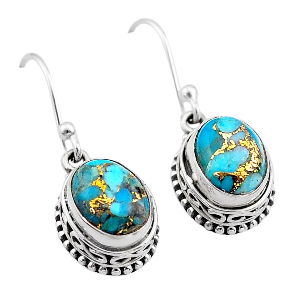 6.10cts blue copper turquoise 925 sterling silver dangle earrings jewelry t46826