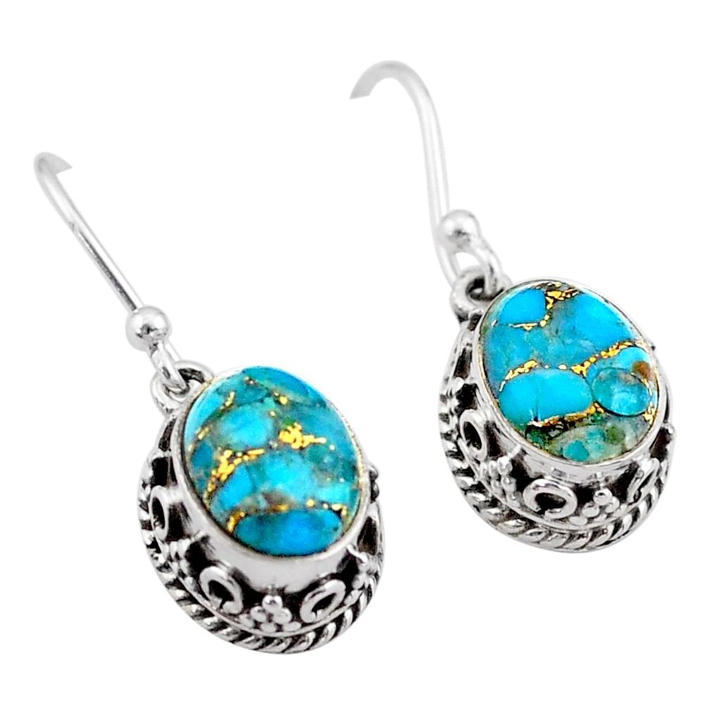 5.56cts blue copper turquoise 925 sterling silver dangle earrings jewelry t46871