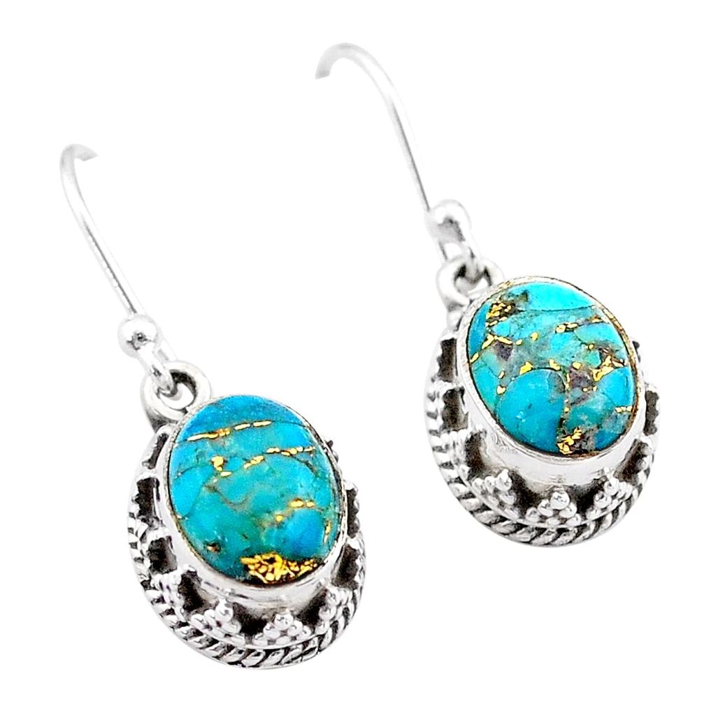 5.51cts blue copper turquoise 925 sterling silver dangle earrings jewelry t46887