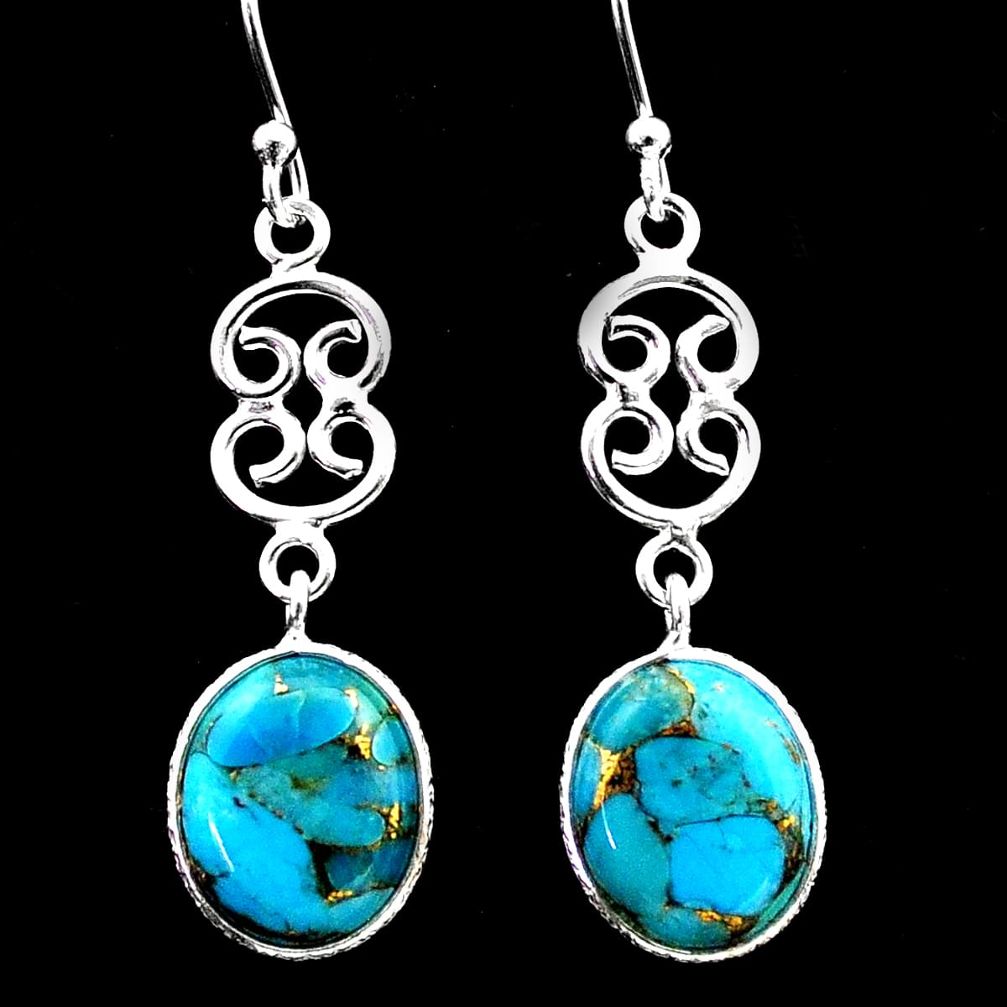 8.70cts blue copper turquoise 925 sterling silver dangle earrings jewelry t64777