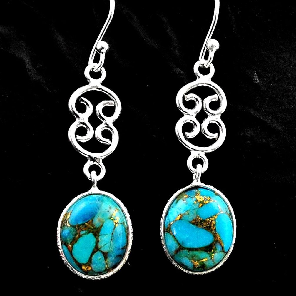 8.10cts blue copper turquoise 925 sterling silver dangle earrings jewelry t64780