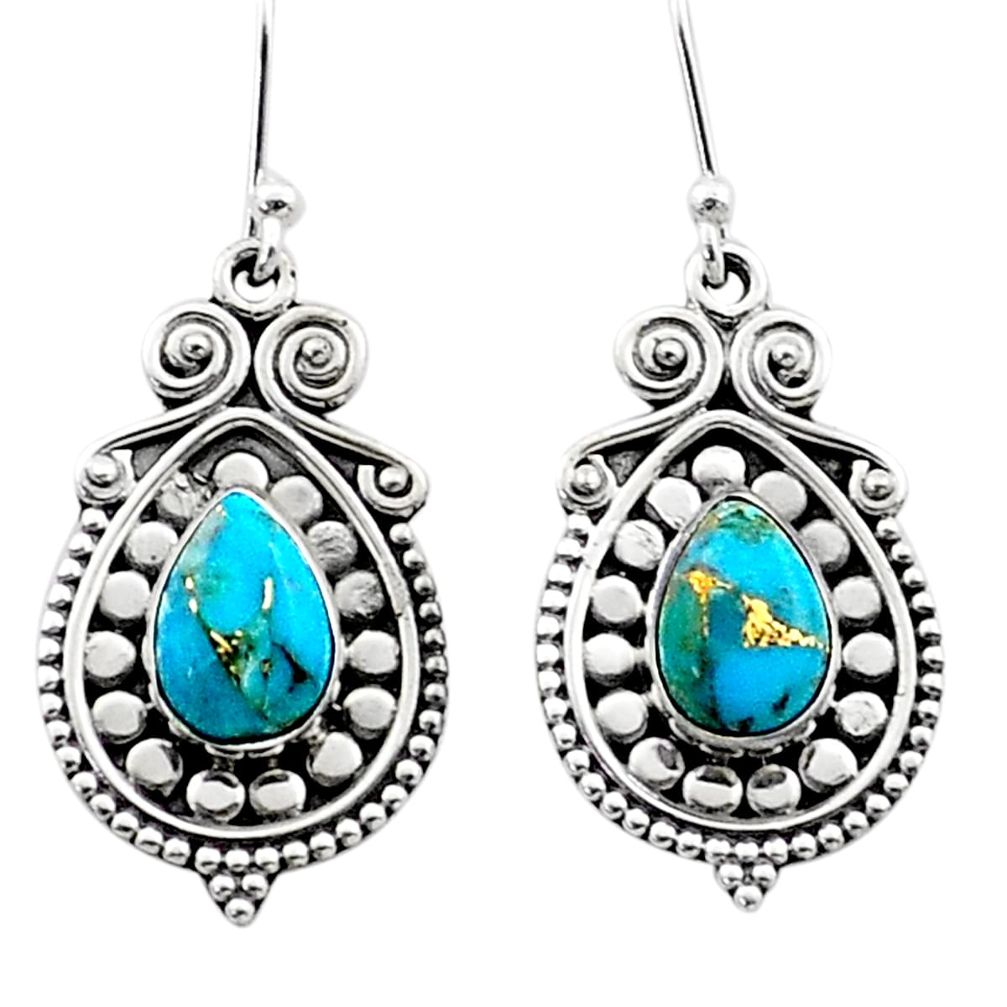 4.38cts blue copper turquoise 925 sterling silver dangle earrings jewelry t68042