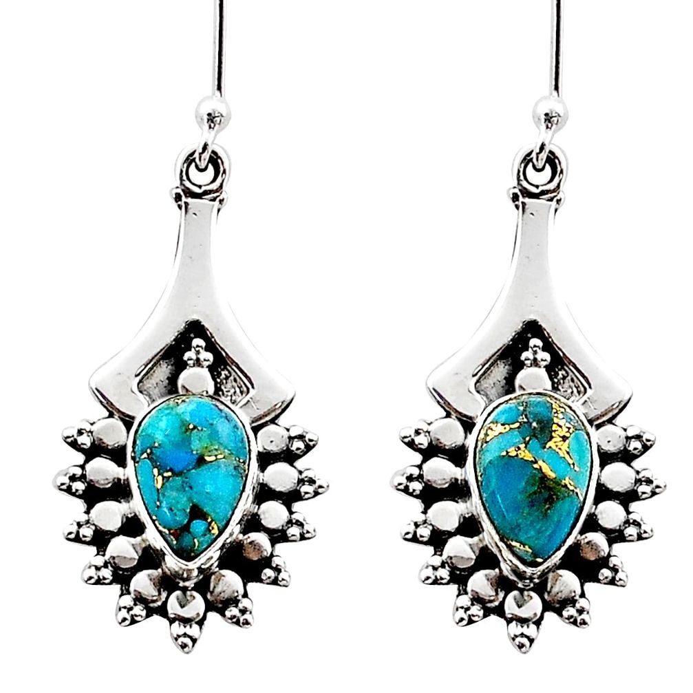 4.66cts blue copper turquoise 925 sterling silver dangle earrings jewelry t68110