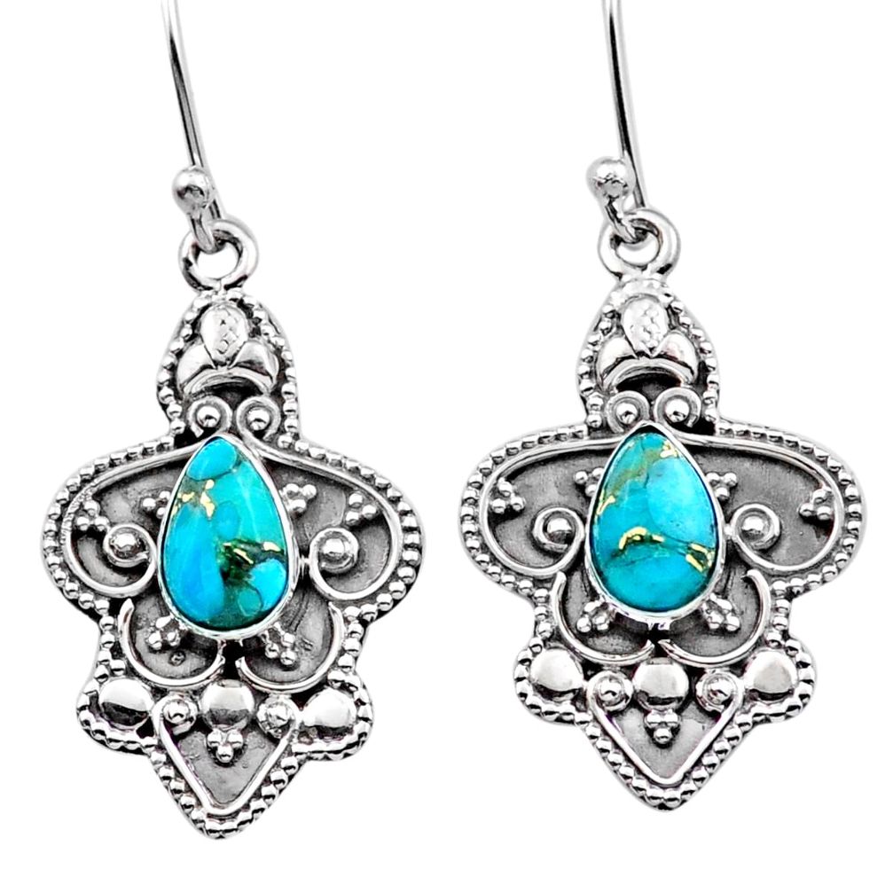 4.04cts blue copper turquoise 925 sterling silver dangle earrings jewelry u10390