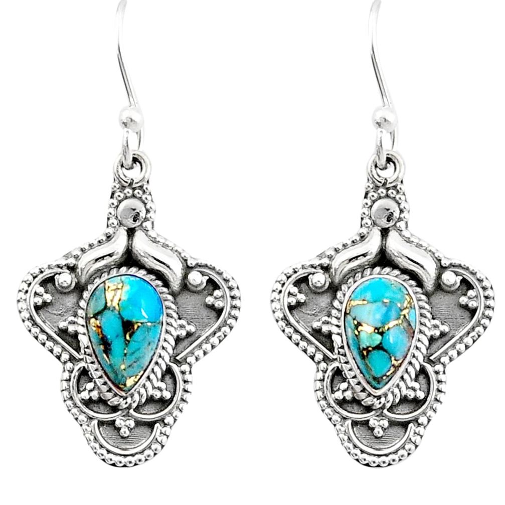 4.10cts blue copper turquoise 925 sterling silver dangle earrings jewelry u28141