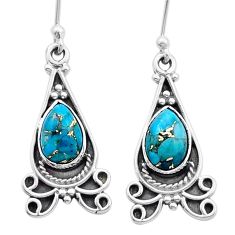 4.47cts blue copper turquoise 925 sterling silver dangle earrings jewelry u53245