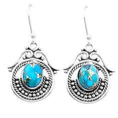 4.34cts blue copper turquoise 925 sterling silver dangle earrings jewelry u53330