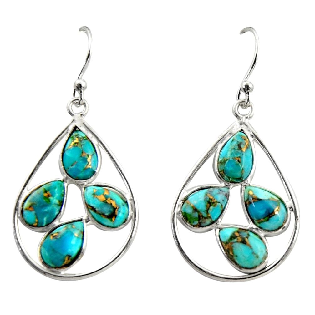 10.89cts blue copper turquoise 925 sterling silver dangle earrings r37592