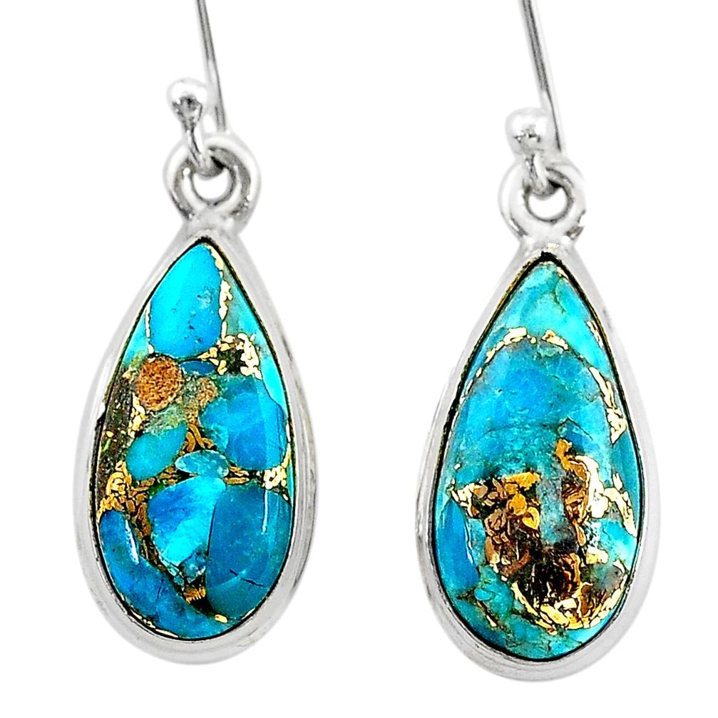 10.32cts blue copper turquoise 925 sterling silver dangle earrings t23800