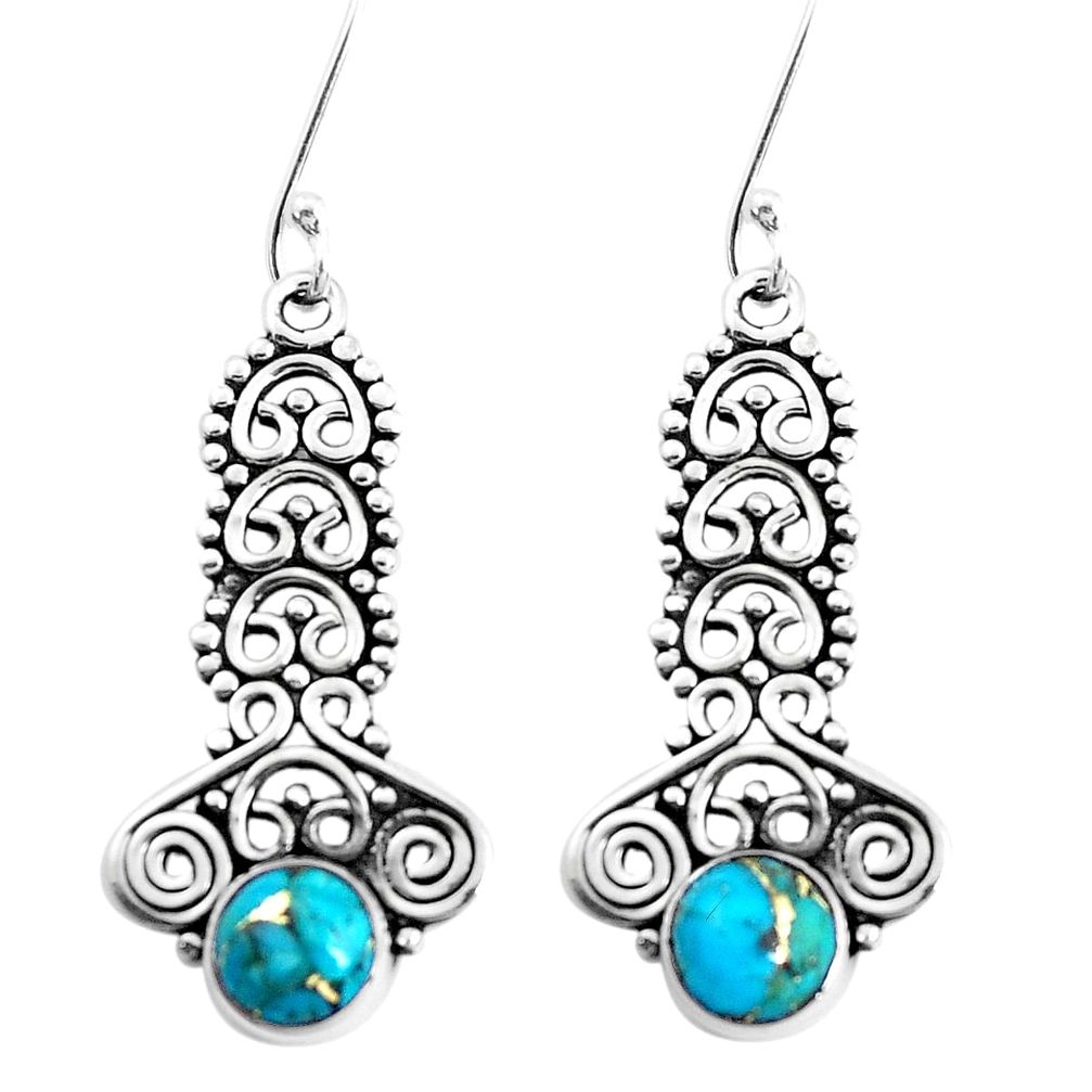 2.93cts blue copper turquoise 925 sterling silver earrings jewelry p39251