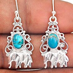 3.91cts blue copper turquoise 925 sterling silver elephant earrings t87326