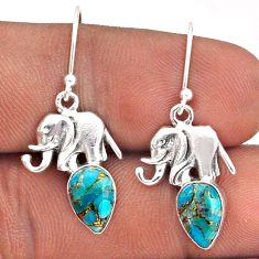 4.70cts blue copper turquoise 925 sterling silver elephant earrings t87490