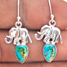 4.26cts blue copper turquoise 925 sterling silver elephant earrings t87494