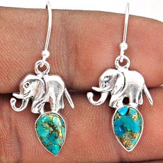 4.50cts blue copper turquoise 925 sterling silver elephant earrings t87497