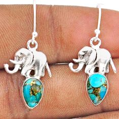 4.48cts blue copper turquoise 925 sterling silver elephant earrings t95746